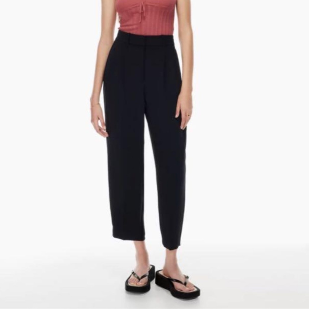 High-Rise Black Pleated Tapered Pants